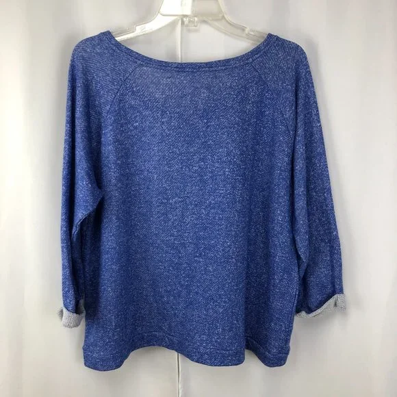Womens Size Large Blue Bling Pullover Soft Sweatshirt 3/4 Roll Cuff Sleeve - Picture 6 of 6